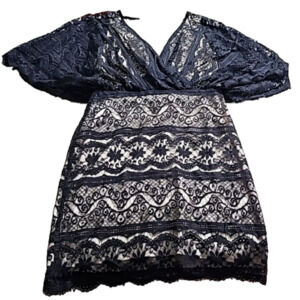 Beyond Vintage lace dress black with beige  xs